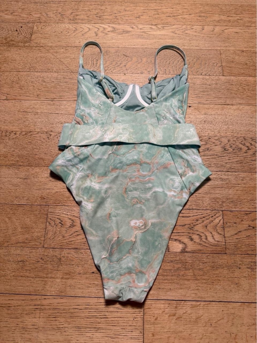 WeWoreWhat Marble Print Belted One Piece Swimsuit - Picture 2 of 6
